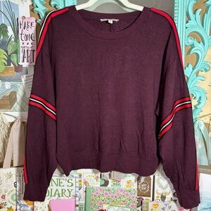 Express One Eleven Burgundy Sweatshirt Size S Dolman Sleeves Red & Black Stripes